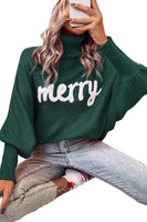 Green Embroidered 'MERRY' Sweater